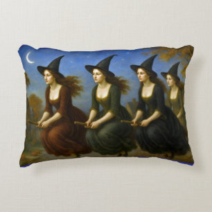 Witches flying on the brooms decorative cushion