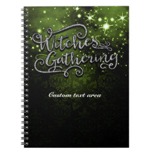 Witches Gathering Green & Black Damask Halloween Notebook