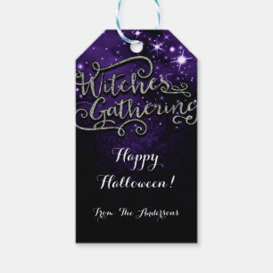 Witches Gathering Purple & Black Damask Favour Gift Tags