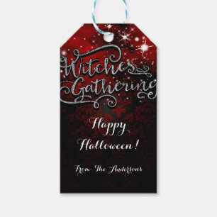 Witches Gathering Red & Black Damask Favour Gift Tags