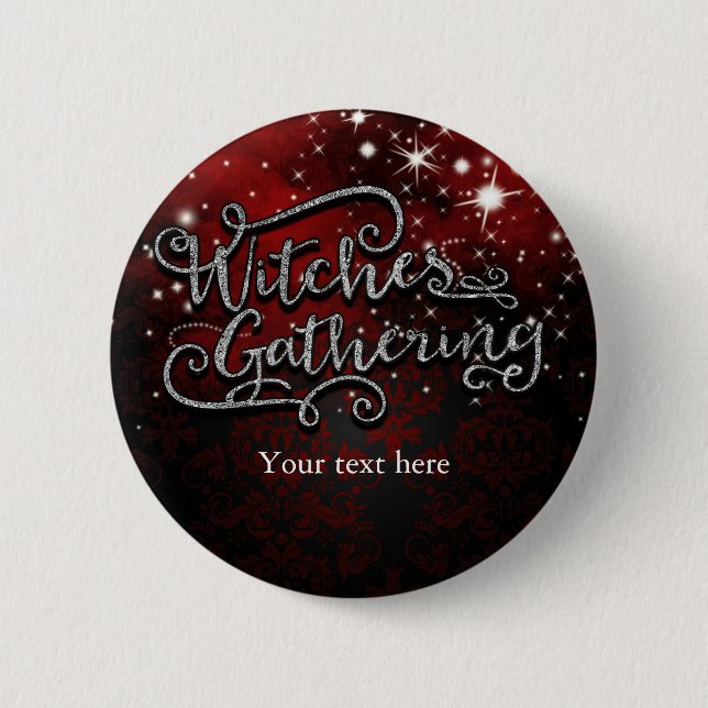 Witches Gathering Red & Black Damask Halloween 6 Cm Round Badge (Front)