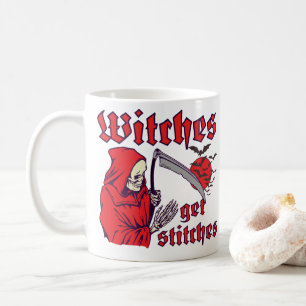WITCHES GET STITCHES funny scary halloween Coffee Mug