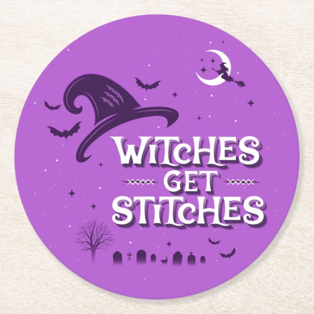 Witches Get Stitches Paper Coasters (Front)