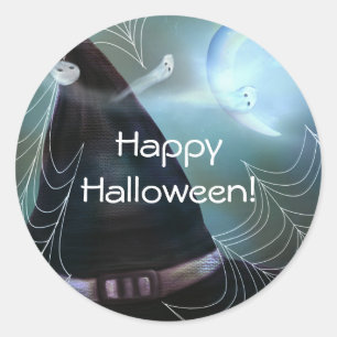 Witches Ghostly Night Happy Halloween Party Favour Classic Round Sticker