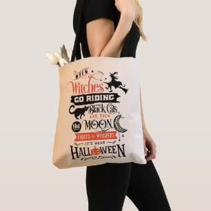 Witches Go Riding Orange Ombre Gradient Halloween Tote Bag