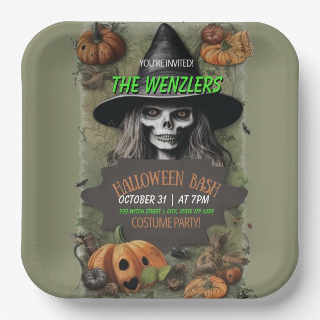 Witches Halloween Bash Costume Party  Paper Plate (Front)