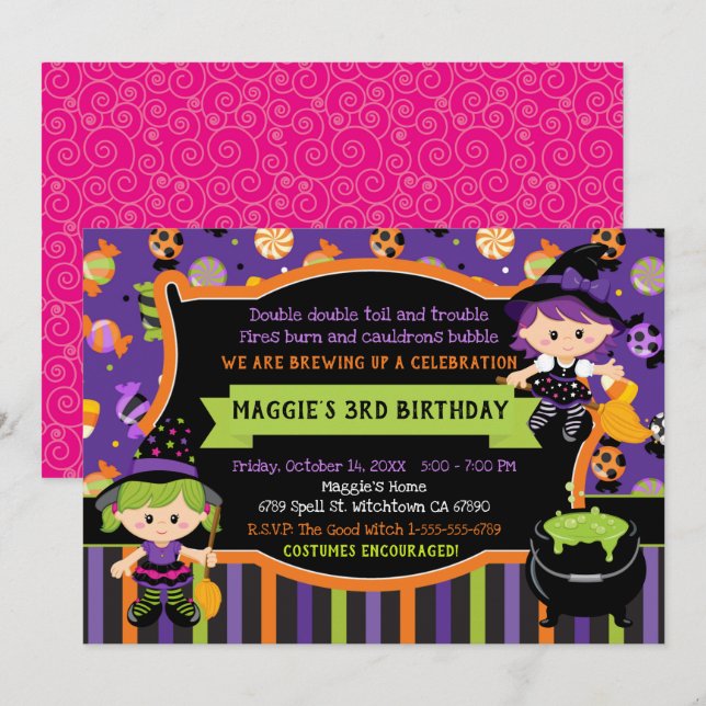 Witches Halloween Birthday Party Invitation (Front/Back)