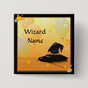 Witches Halloween Enchanting Party Wizard Name 15 Cm Square Badge