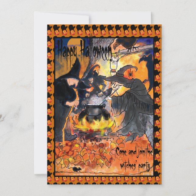 Witches Halloween Party Invitation original art (Front)