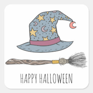 Witches Hat And Broomstick Halloween Party Square Sticker