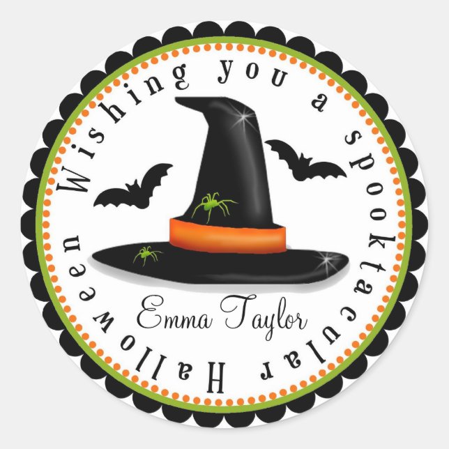 Witches Hat Spiders Bats Halloween Treat Stickers (Front)