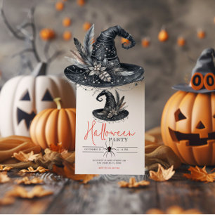 Witches Hat Spidr Minimalistic Halloween Party Invitation
