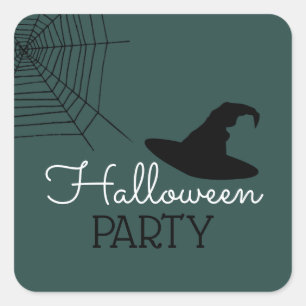 Witches Hat & Web, Halloween Party Square Sticker