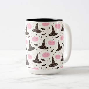 Witches Hats Pumpkins and Bats Two-Tone Coffee Mug
