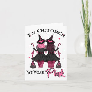 Witches In October We Wear Pink Autumn Fall Breast Card
