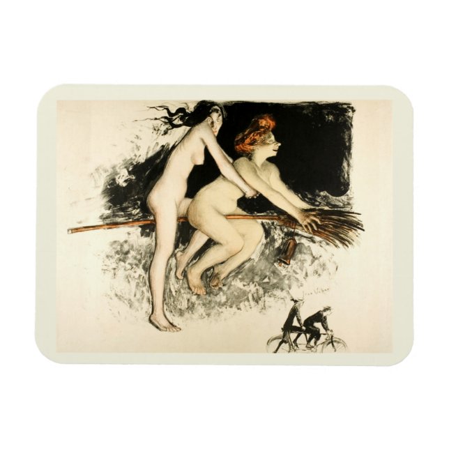 Witches, Jean Veber, Halloween, Male and Female Po Magnet (Horizontal)