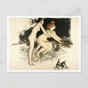 Witches, Jean Veber, Halloween, Male and Female Postcard