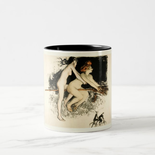 Witches, Jean Veber, Halloween, Male and Female Two-Tone Coffee Mug (Center)