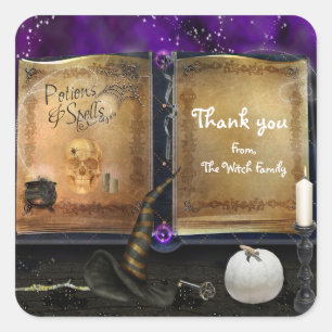 Witches Magic Spell Book Halloween Costume Favour Square Sticker