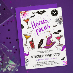 Witches Night Out Fun Colorful Cocktail Scribble Invitation