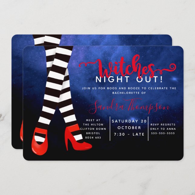 witches night out halloween bachelorette party invitation (Front/Back)