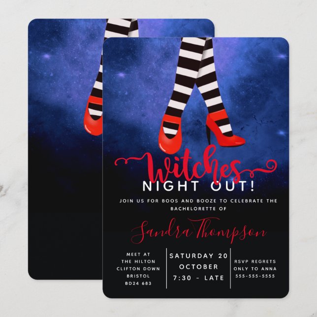 witches night out halloween bachelorette party invitation (Front/Back)