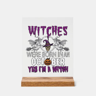 Witches October Halloween Skull Witch Hat Pumpkin_ Acrylic Sign