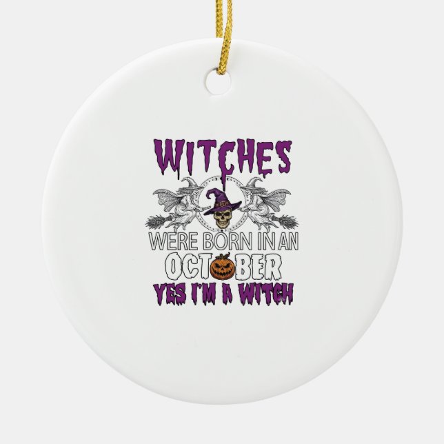 Witches October Halloween Skull Witch Hat Pumpkin_ Ceramic Tree Decoration (Front)