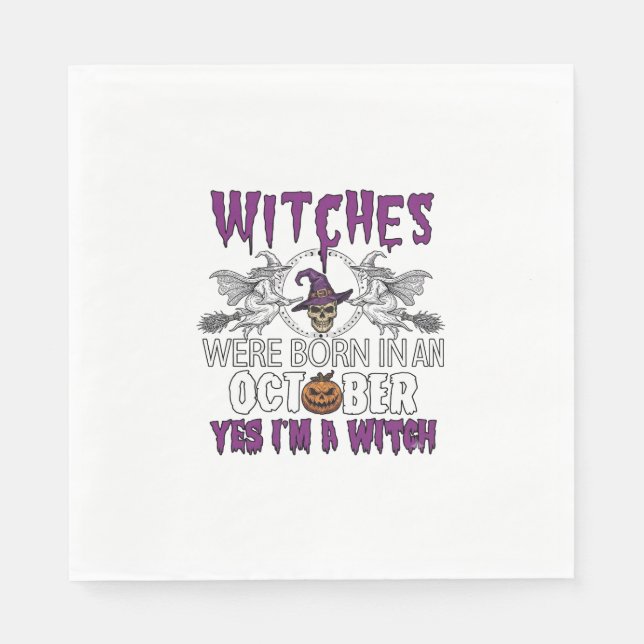 Witches October Halloween Skull Witch Hat Pumpkin_ Napkin (Front)