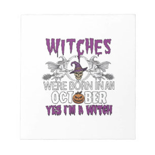 Witches October Halloween Skull Witch Hat Pumpkin_ Notepad