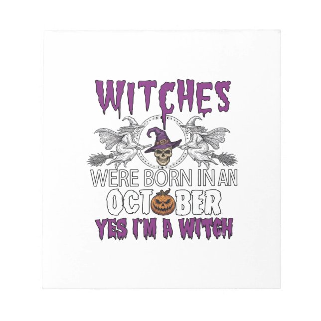 Witches October Halloween Skull Witch Hat Pumpkin_ Notepad (Front)