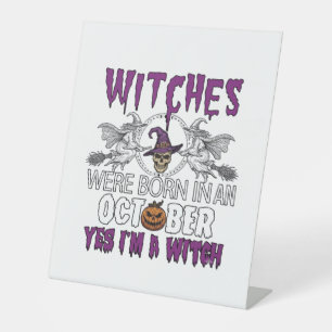 Witches October Halloween Skull Witch Hat Pumpkin_ Pedestal Sign
