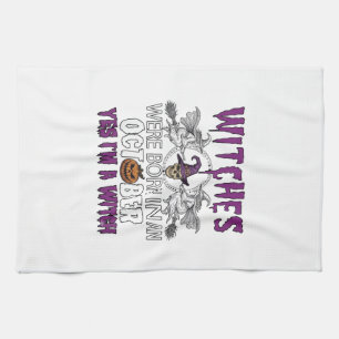 Witches October Halloween Skull Witch Hat Pumpkin_ Tea Towel