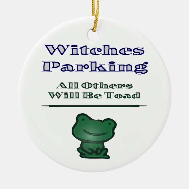 Witches Parking Ceramic Tree Decoration (Front)