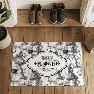 Witches Pattern Black White Toile Name Year Doormat
