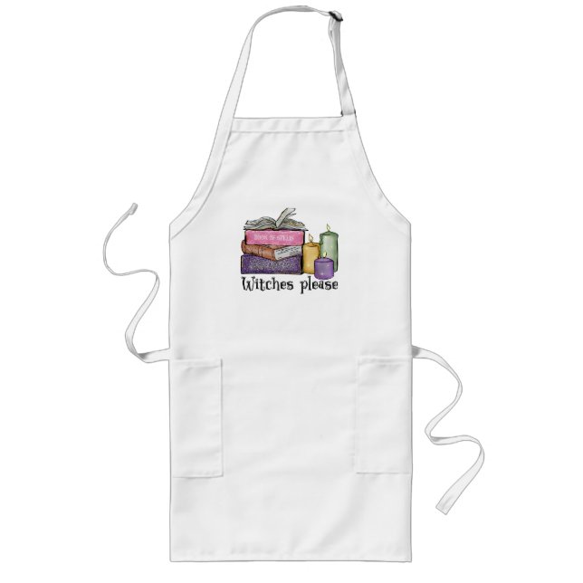 Witches Please – Stack of Witchy Books Long Apron (Front)