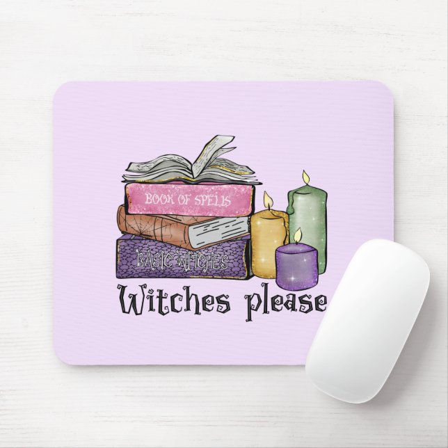 Witches Please – Stack of Witchy Books Mouse Mat (With Mouse)