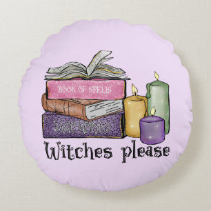 Witches Please – Stack of Witchy Books Round Cushion