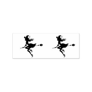 Witches Riding a broom Halloween Thunder_Cove Rubber Stamp