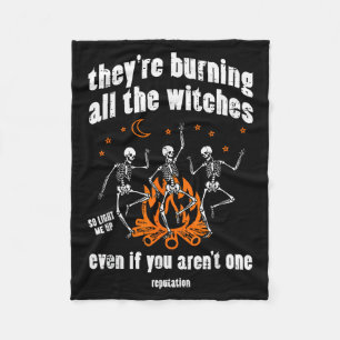 Witches Skeletons Dancing Funny Halloween Costume Fleece Blanket