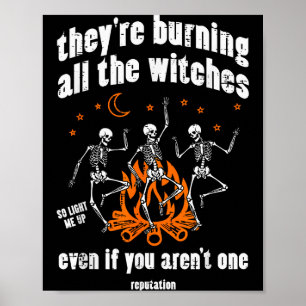 Witches Skeletons Dancing Funny Halloween Costume Poster