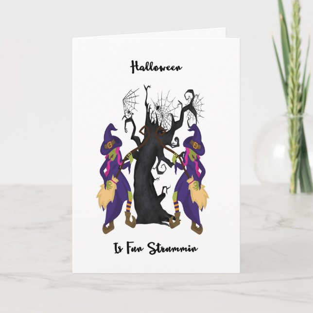 Witches Strummin on Their Brooms Card (Front)
