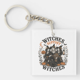Witches Support Witches Vintage Halloween Art Gift Key Ring