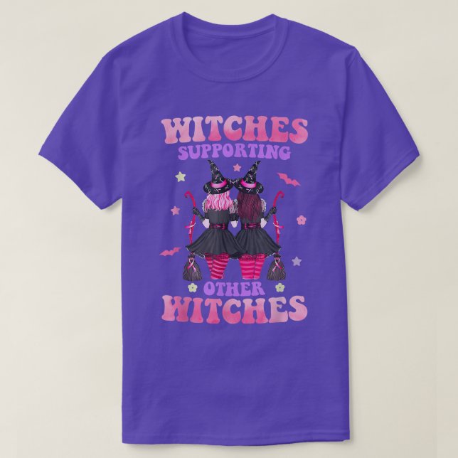 Witches Supporting Other Witches Breast Cancer Hal T-Shirt (Design Front)