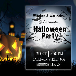 Witches Warlocks Scary Moon Annual Halloween Party Invitation