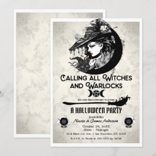 Witches & Warlocks Vintage Witch Halloween Party Invitation