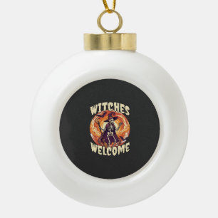 Witches Welcome Halloween Skeleton Witch Broom Bat Ceramic Ball Christmas Ornament