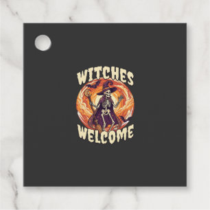 Witches Welcome Halloween Skeleton Witch Broom Bat Favour Tags