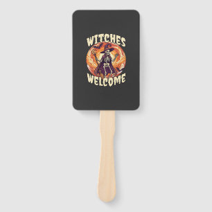 Witches Welcome Halloween Skeleton Witch Broom Bat Hand Fan