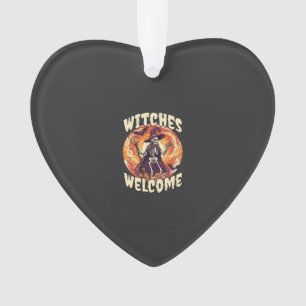 Witches Welcome Halloween Skeleton Witch Broom Bat Ornament